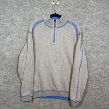 Tommy Bahama Sweater Mens Medium Gray Blue Reversible Pullover 1/4 Zip Long Slv