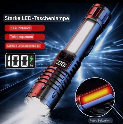 Taschenlampe LED COB Aufladbar sehr hell 1500Lumen Bis 500m 5 Modis LCD Display 