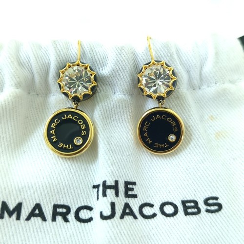 Marc Jacobs Crystal Rhinestone Earrings Gold Black Used from Japan - Picture 3 of 24