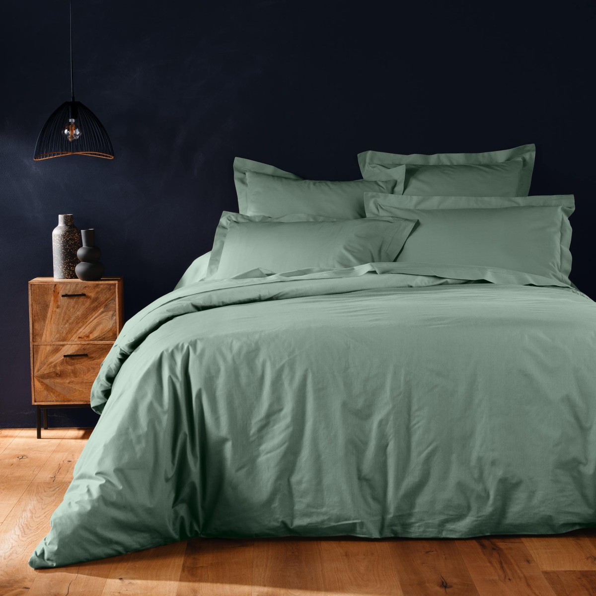 Housse de couette 240x220 lina vert sauge tissage haut de gamme