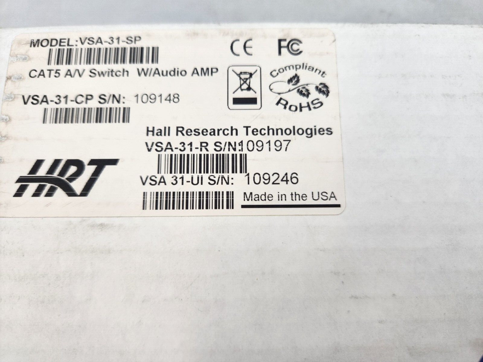 Hall Research VSA-31-SP AV CONNECTOR PANEL ONLY