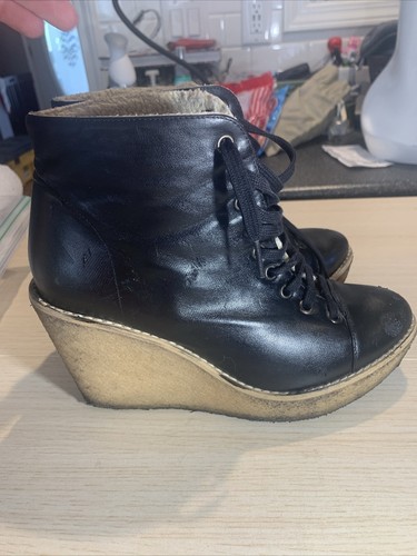 Stella McCartney Very Distressed Black Wedge Ankle Boot With Fleece Lining 38 - Picture 17 of 20