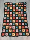 New ListingGranny Square Crochet Afghan Blanket Throw Roseanne Style 3'x5' Multicolor Black
