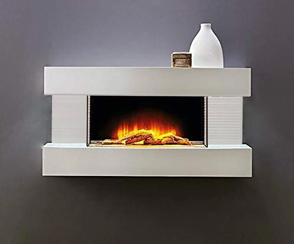 Wall Mounted Electric Fireplace LED Flame Effect Home Heater 32'' Fire Logs  | eBay