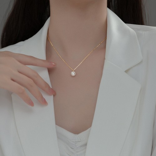Genuine 925 Sterling Silver 8mm Round Pearl Drop Pendant Necklace Jewelry Gift - Picture 9 of 10