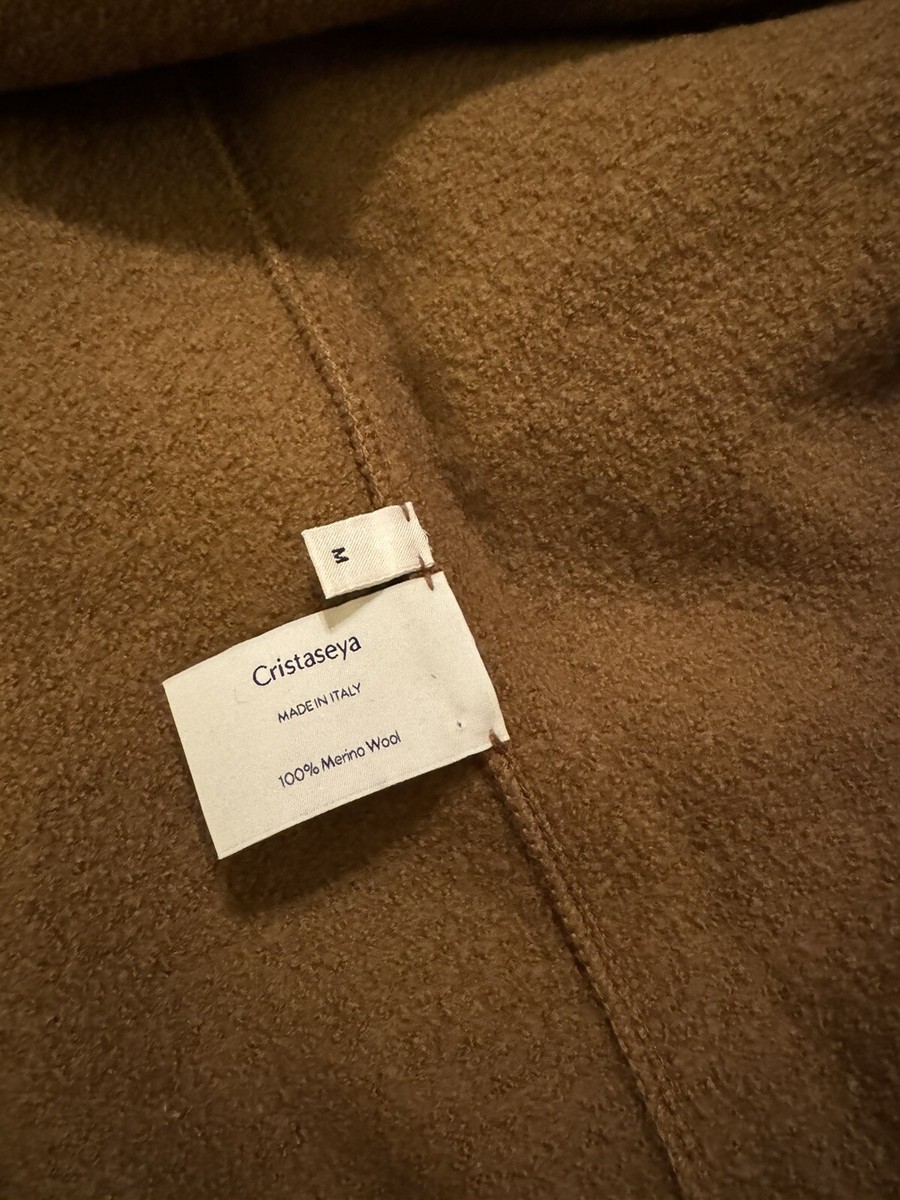 Cristaseya New Felted Wool Maxi Poncho Sweater Cape Knit Brown  