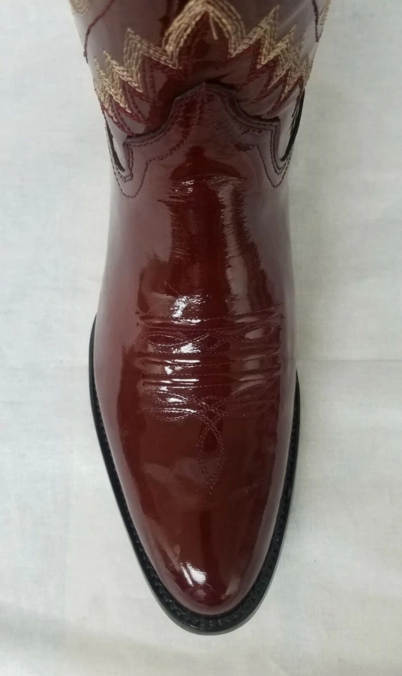 Botas occidentales borgoña para hombre de cuero liso ropa de rodeo vaquero punta redonda botas Foto 3 de 4