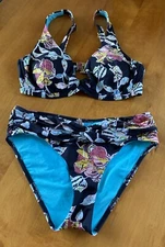 Sunseeker Bikini Set Size 8 UW Cup D Two Piece Womens Black Floral