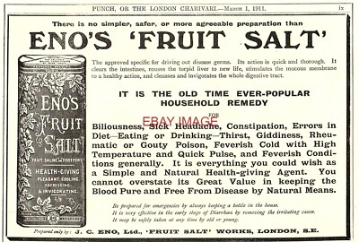Werbung für ENO'S Obstsalze (12) Vintage Original 1911 Gesundheitsdruck Anzeige 726/54