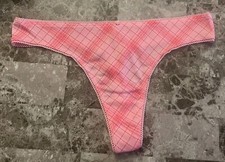 NWT VICTORIA'S SECRET XL PINK PLAID ROSE APPLIQUE 100 COTTON THONG PANTIES