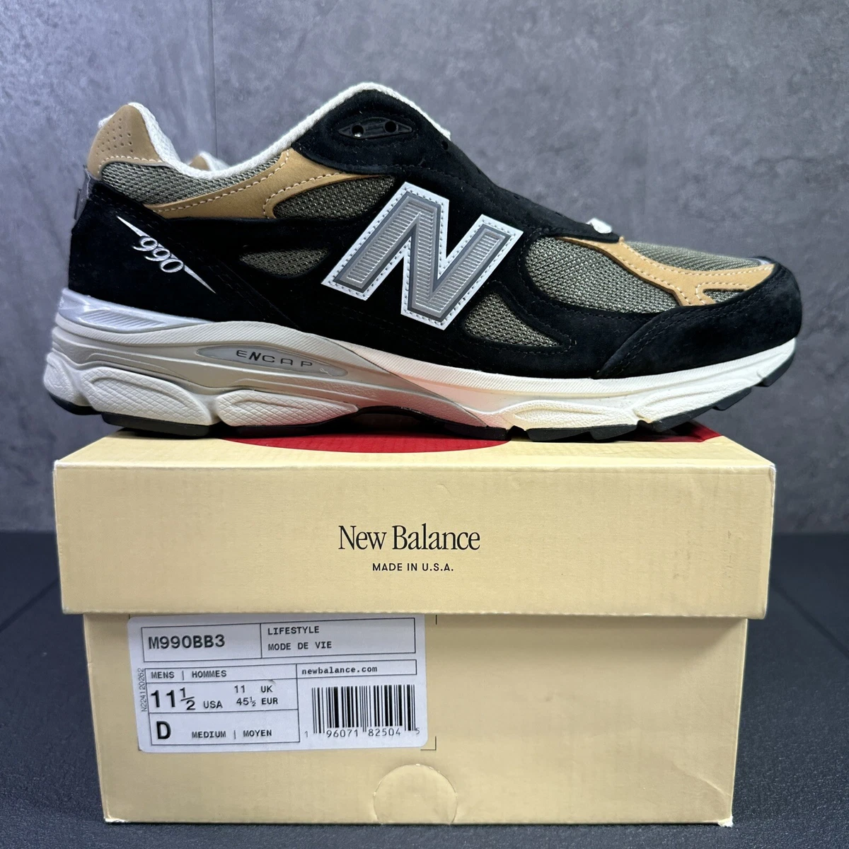 New Balance 990v3 MiUSA Teddy Santis Size 11.5 Mens Black Tan Shoes M990BB3