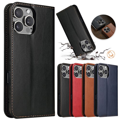 For iPhone 16 15 14 13 Pro Max Magnetic Card Holder Stand PU Leather Wallet Case