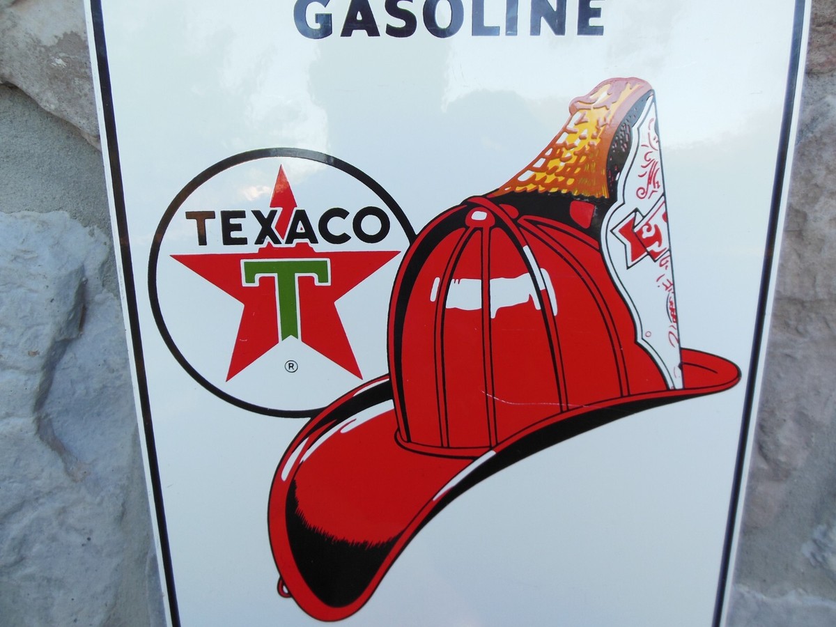 Vintage 1986 FIRE CHIEF GASOLINE TEXACO Ande Rooney Porcelain Sign 