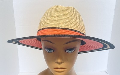Straw Hat Betmar New York Peach Brown Tan Wide Brim Beach 