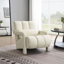 Modern Linen Fabric Upholstered Accent chair Lounge Arm Chair with Pillow Beige