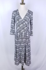 Adrianna Papell Fit & Flare Midi Dress Womens Size 6 Black White Ruched Waist