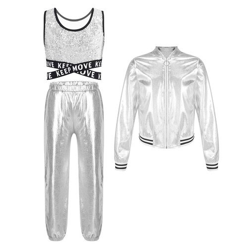 Kids Girls Outfit Criss-cross Dancewear Sleeveless Dance Set Activewear Sequins - Picture 20 of 27