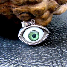 Solid 925 Sterling Silver Glass Eyeball Pendant, Eye Charm Blue or Green Eyeball