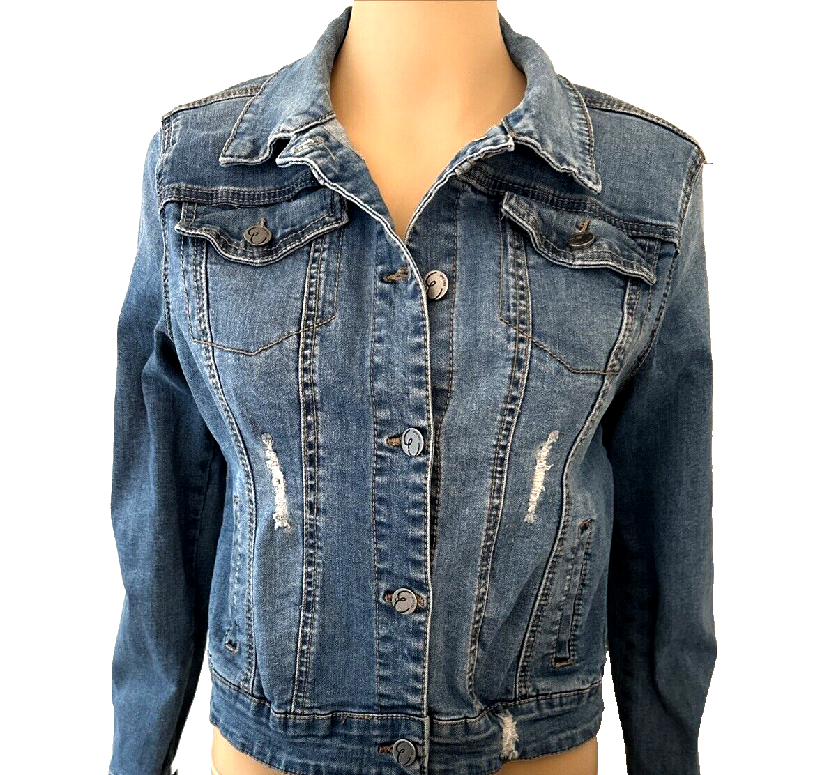 Earl Jean レディース
ブラウン レザー ライダースジャケット Earl Jean Women's Blue Distressed Denim Jean Jacket Size XS