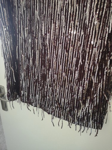 BNWT ZARA Burgundy Silver SEQUINNED Dress FRINGE LOW Back Long Sleeve S Small - Picture 21 of 21