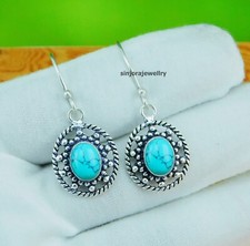 Turquoise Gemstone 925 sterling silver handmade Dangle/Drop Earrings 1.25"
