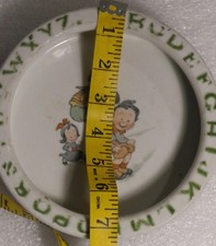 ANTIQUE CERAMIC CHILDREN'S BABY WARMING PLATES DISHES ALPHABET NURSERY RHYMES
