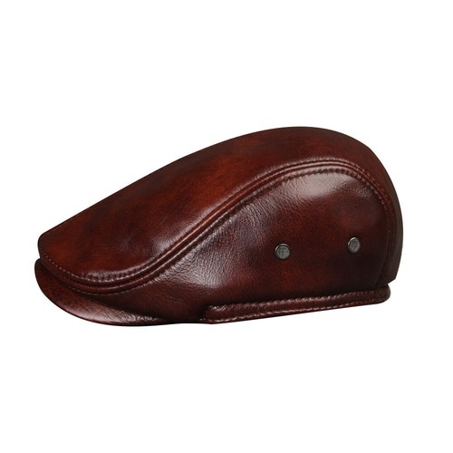 Hombres Newsboy Sombreros Cuero Genuino Plano Taxista Boina Panadero Lujo Gorras de Béisbol - Imagen 5 de 15