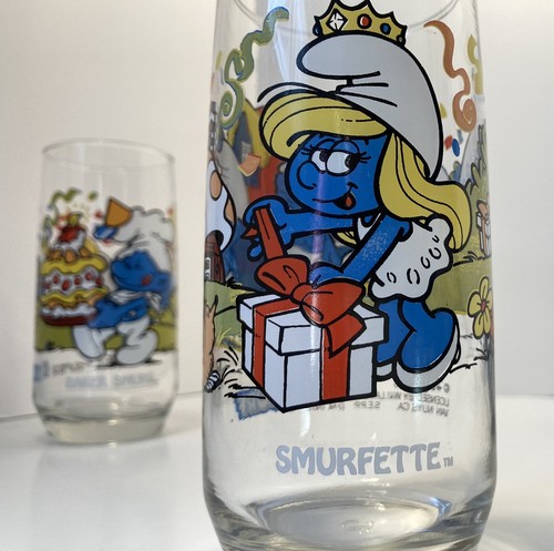 Juego de 3 vasos Peyo Smurf Hardees 1983 panadería, pitufina, torpe - Imagen 10 de 11