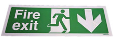 10 Pack Of Fire Exit Sign Arrow Down 300mm X 100mm 1mm Rigid Plastic 14002AX