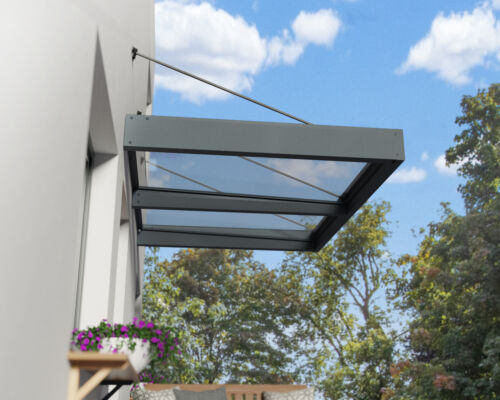 Tenda a baldacchino porta anteriore 140x192 cm protezione dalle intemperie Sophia XL 2000 grigio trasparente - Foto 3 di 9