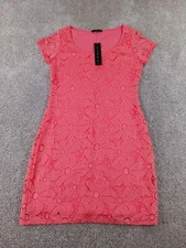 Tiana B Womens Floral Lace Mini Dress Bodycon Stretch Pink Small