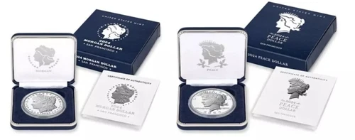 2024 S Morgan & Peace Silver Dollars $1 Set 2 PROOF Coin with BOX & CERTICATE %