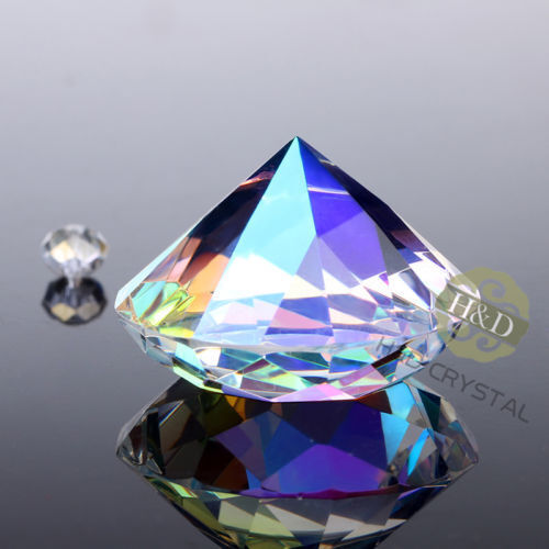 Crystal Colorful Paperweight Faceted Cut Glass Giant Diamond Decor Craft 40mm - Picture 1 of 3