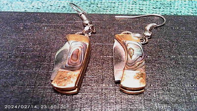 Earrings Miniature Knife Abalone Shell 1'' w/ Stainless Steel Wire & Gift Box