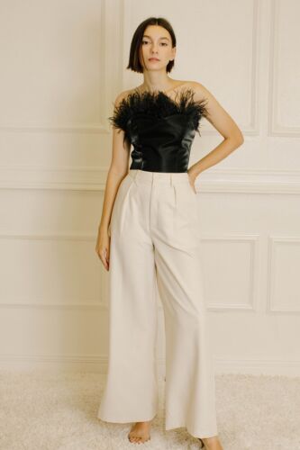 High Waist Trouser Pants pockets with zipper beige - Picture 3 of 3