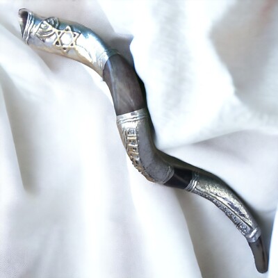 30-32'' SILVER Plate Evangelist  SHOFAR  Kudu Horn WIth Star Of David Grafted In