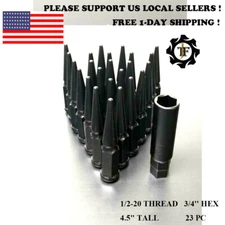 23PC+KEY BLACK FIT JEEP CONICAL SEAT SPIKE LUG NUTS 1/2"-20 5X5, 5X4.5, 5X5.5