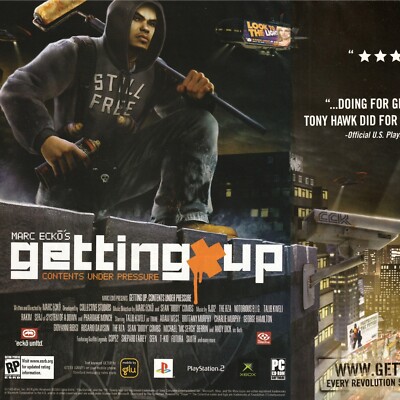 2005 Getting Up: Contents Under Pressure 2-Pg Print Ad Art PS2 42x27cm EGM 198