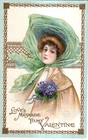 ANTIQUE ARTIST SIGNED VALENTINE Postcard   PRETTY YOUNG LADY, GREEN HAT, COAT