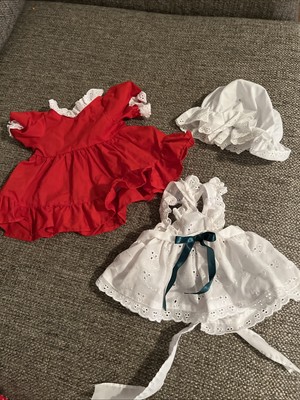 Vintage 1993 Tender Heart Treasures Teddy Bear Red Pinafore Dress Outfit Bonnet
