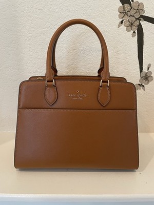 KATE SPADE MADISON MEDIUM SATCHEL SHOULDER BAG ZIP TOTE CLAY BROWN LEATHER GOLD