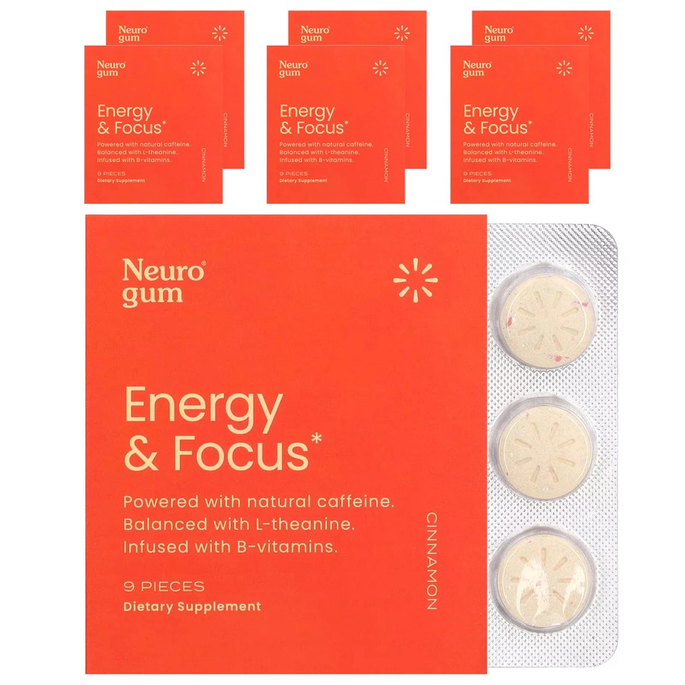 Energy & Focus, Cinnamon, 6 Packs, 9 Pieces Each