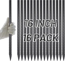16 Inch Rebar Stakes Heavy Duty 16 Pack 3/8" Diameter Landscape Timber Spikes, S