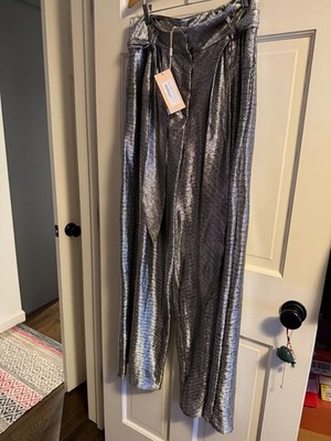 NWT Christopher Kane Silver Lame Mesh Trousers Pants Size 46 / 10 / medium $1395