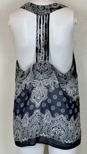 Anthropologie Elodie Tank Top M Navy White Paisley Sheer Flowy Boho Gypsy Chic