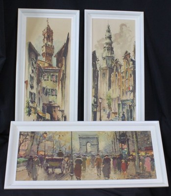 3 Vtg Nu-Dell Plastics Pictures MCM Art Reiner Snapper 1960s Cityscape Set Lot