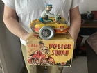 Vintage Marx Tin Litho Wind-Up Police Motorcycle w/Sidecar w/Box 1950 (NICE!!!)