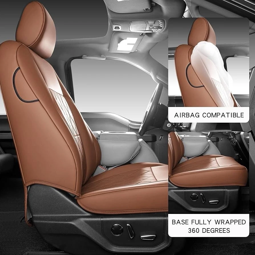 F150 Seat Covers, Napa Leather, Custom fit 2015-2020 F150 Full Set Brown - Image 2 of 4