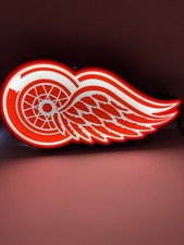 Detroit Redwings NHL Hockey - Light Up LED Neon Sign Red Wings Stick Puck Goalie