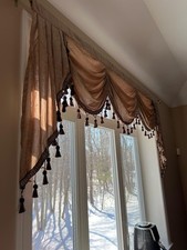 Elkca Window Curtain Brown Gold Valance for Living Room 90  Wide